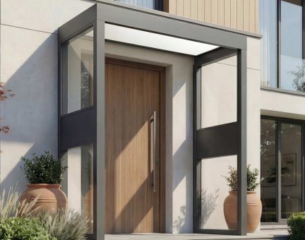 Sophia 3ft x 7ft Door Awning Kit with 2 Side Walls - Grey Structure & White Opal Panels