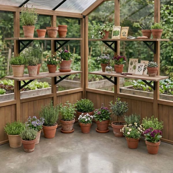 Palram Canopia Greenhouses Accessories Wooden Shelf Kit X4 Main 2