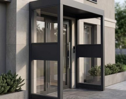 Sophia 3ft x 7ft Door Awning Kit with 2 Side Walls - Grey Structure & Opaque Gray Panel (ACP)
