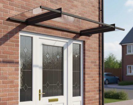 Nancy 2.1m x 0.9m Door Canopy - Grey Aluminium Frame & Clear Acryl