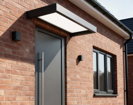 Sophia 1.5m x 0.9m Door Canopy - Grey Aluminium Frame & White Opal Polycarbonate