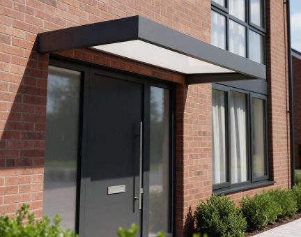 Sophia 2m x 0.9m Door Canopy - Grey Aluminium Frame & White Opal Polycarbonate