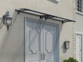 Grey Altair 3m x 0.9m door canopy with clear polycarbonate panels, offering stylish protection for doorways, featuring a sleek, modern design
