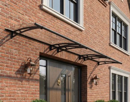 Aquila 4.5m x 0.9m Door Canopy - Grey Aluminium Frame & Clear Polycarbonate