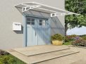White Bordeaux 2.2m x 1.4m Door Canopy with clear polycarbonate panels, featuring a classic design for reliable entryway protection