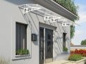 White Bordeaux 4.5m x 2.2m Door Canopy with clear polycarbonate panels, offering reliable protection with a modern design for entrances