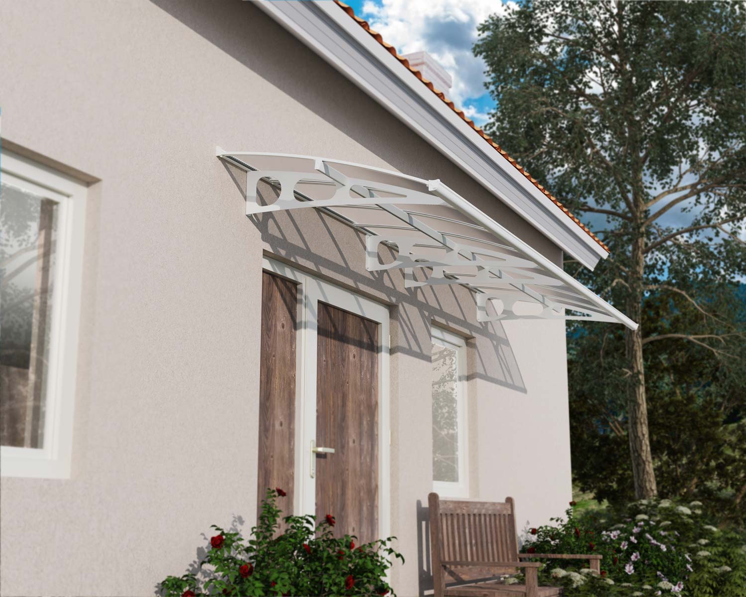 White Bordeaux 4.5m x 1.4m Door Canopy with diffused polycarbonate panels, offering stylish and durable entrance protection