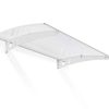 White Lyra 1.4m x 0.9m door canopy with clear polycarbonate panels, designed to offer stylish and durable protection for entrances