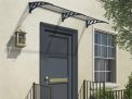 Grey Neo 2.4m x 0.75m door canopy with twin-wall polycarbonate panels, offering durable and stylish protection for entrances