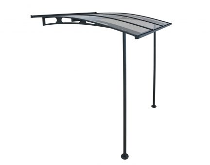 Grey Vega 2m x 2m door canopy with clear polycarbonate panels, offering sleek and durable protection for doorways