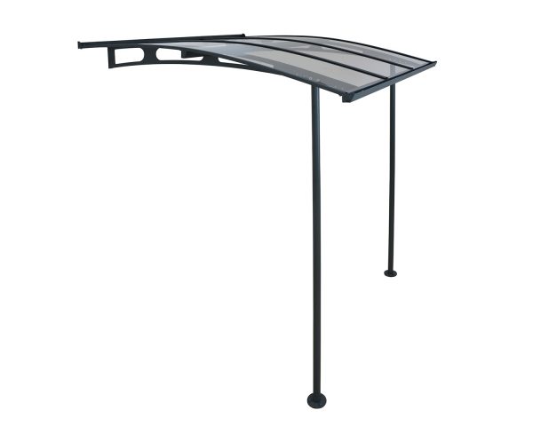 Grey Vega 2m x 2m door canopy with clear polycarbonate panels, offering sleek and durable protection for doorways