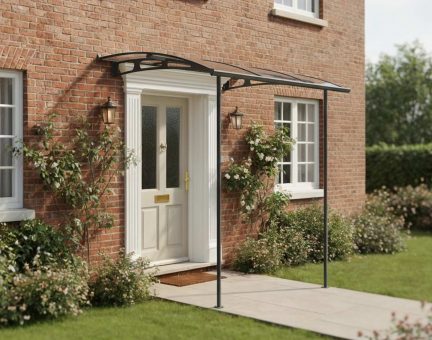 Vega 2m x 2m Door Canopy with Two Posts - Grey Aluminium Frame & Clear Acryl