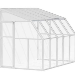 2m x 3m white Lean to Conservatory sunroom with clear polycarbonate panels, blending a modern design with a bright, airy feel