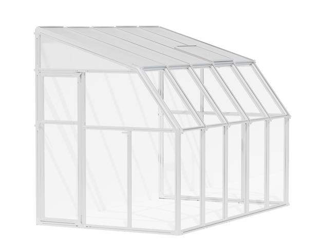2m x 3m white Lean to Conservatory sunroom with clear polycarbonate panels, blending a modern design with a bright, airy feel