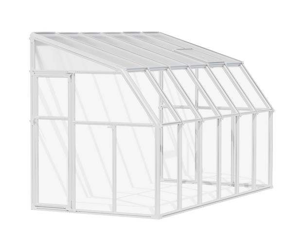 2m x 3.5m white Lean to Conservatory sunroom with clear polycarbonate panels, offering a bright, airy interior and a sleek, modern design