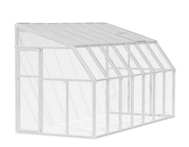 2m x 4.5m white Lean to Conservatory sunroom with clear polycarbonate panels, featuring a spacious, modern design and a bright interior