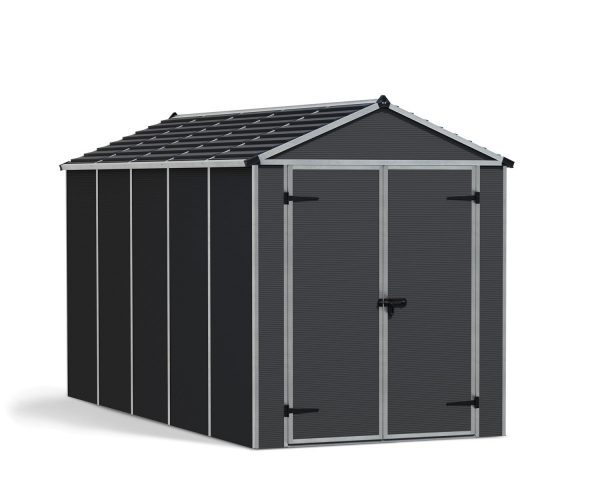 Plastic Storage Shed Rubicon 6 ft. x 12 ft. with Dark Grey Polycarbonate Multiwall & Aluminium Frame