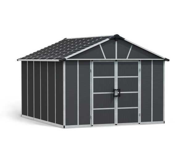 Large Plastic Storage Shed Without Floor, Yukon 11 ft. x 13.1 ft. Dark Grey Polycarbonate Multiwalls And Aluminium Frame