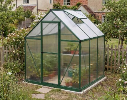 Mythos 6' x 6' Greenhouse - Green Aluminium Frame & Twinwall Polycarbonate Panels