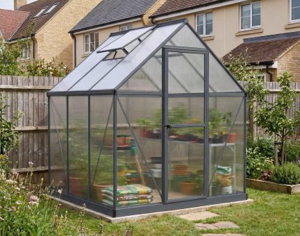 Mythos 6' x 6' Greenhouse - Grey Aluminium Frame & Twinwall Polycarbonate Panels
