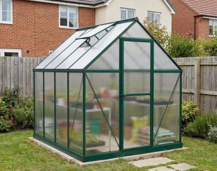 Mythos 6' x 8' Greenhouse - Green Aluminium Frame & Twinwall Polycarbonate Panels