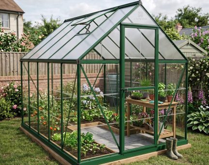 Hybrid 6' x 10' Greenhouse - Green Aluminium Frame & Hybrid Polycarbonate Panels