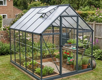 Hybrid 6' x 10' Greenhouse - Grey Aluminium Frame & Hybrid Polycarbonate Panels