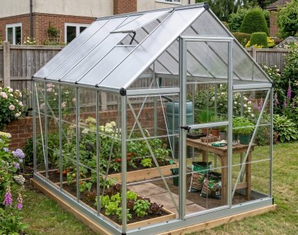 Hybrid 6' x 10' Greenhouse - Silver Aluminium Frame & Hybrid Polycarbonate Panels