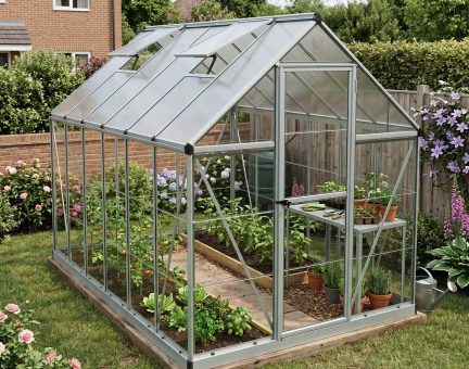 Hybrid 6' x 12' Greenhouse - Silver Aluminium Frame & Hybrid Polycarbonate Panels