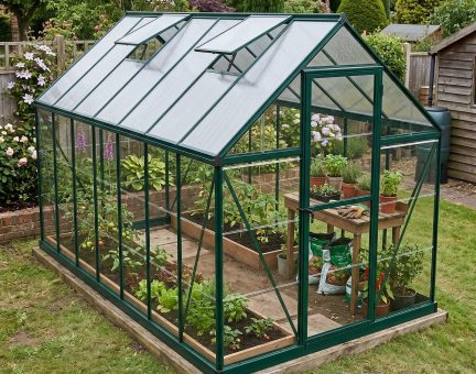 Hybrid 6' x 14' Greenhouse - Green Aluminium Frame & Hybrid Polycarbonate Panels