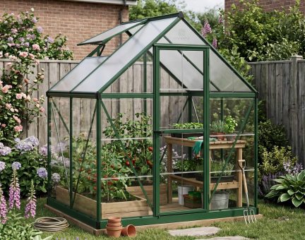 Hybrid 6' x 4' Greenhouse - Green Aluminium Frame & Hybrid Polycarbonate Panels