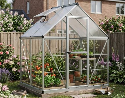 Hybrid 6' x 4' Greenhouse - Silver Aluminium Frame & Hybrid Polycarbonate Panels