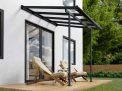 Grey Sierra patio cover, 2.2m x 2.3m, with a durable aluminum frame and clear polycarbonate panels for compact outdoor protection