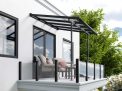 Grey Sierra patio cover, 2.2m x 2.3m, with a durable aluminum frame and clear polycarbonate panels for compact outdoor protection