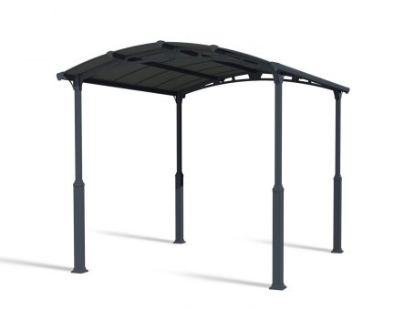 Grey 12ft x 14ft Alpine RV carport with an aluminium frame and polycarbonate roof panels, designed for recreational vehicles