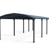 12ft x 35ft Arcadia carport with a grey aluminum frame and a durable polycarbonate roof, designed for superior protection and modern style