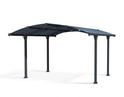 12ft x 14ft Arcadia carport with a sturdy grey aluminum frame and a modern, sleek polycarbonate roof