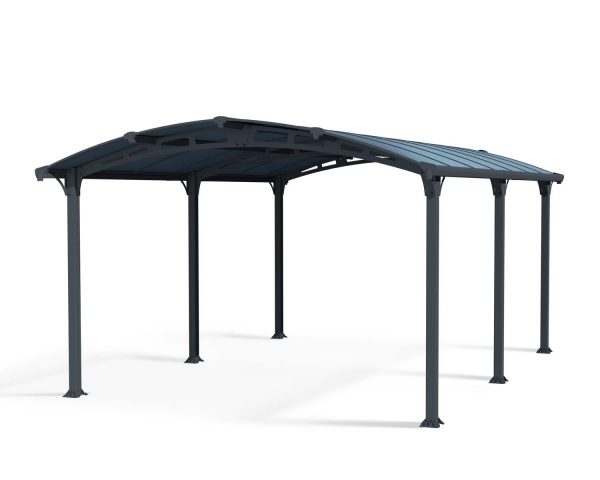 12ft x 17ft Arcadia carport featuring a grey aluminum frame and a sleek polycarbonate roof
