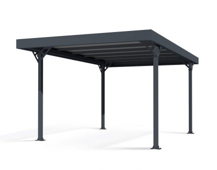 10ft x 16ft grey Palma carport with a sturdy aluminium frame and polycarbonate roof, providing sleek, modern shelter for your vehicle