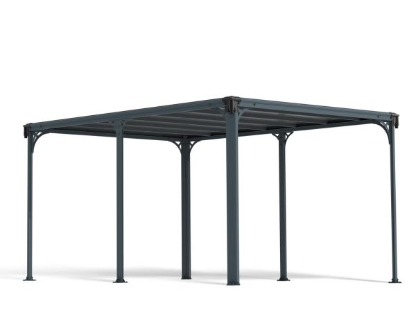 Elegant Milano 4.3m x 3m grey garden gazebo featuring a modern design, slanted roof, and durable polycarbonate panels