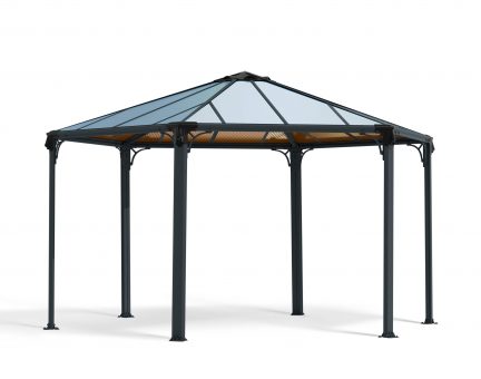 Monaco 3.9m x 4.5m (13m²) Garden Hexagonal Gazebo in Grey Aluminium with Polycarbonate Roof