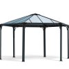 Monaco 3.9m x 4.5m grey garden gazebo with contemporary design, slanted roof, and polycarbonate panels