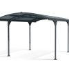 10ft x 16ft grey Atlas carport featuring a robust aluminium frame and durable polycarbonate roof, offering sleek and reliable protection for vehicles