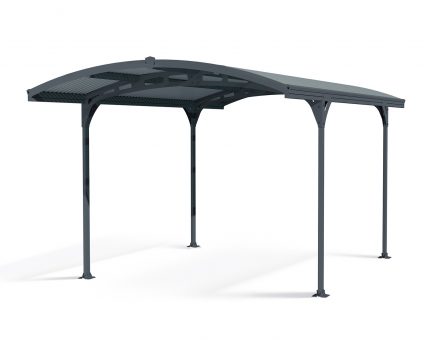 10ft x 16ft grey Atlas carport featuring a robust aluminium frame and durable polycarbonate roof, offering sleek and reliable protection for vehicles