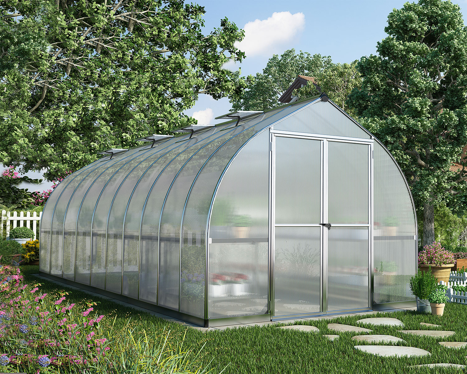 Greenhouse Bella 8' x 20' - Silver Structure & Multiwall Glazing