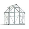 Compact 6ft x 4ft silver Harmony greenhouse featuring clear polycarbonate panels and a sleek aluminum frame