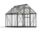 Elegant 6ft x 10ft grey Hybrid greenhouse with clear polycarbonate panels and a durable aluminum frame