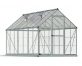 6ft x 14ft silver Hybrid greenhouse with clear polycarbonate panels and an aluminum frame