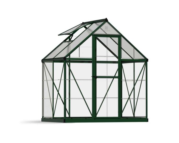 6ft x 4ft green Hybrid greenhouse with a sturdy aluminum frame and clear polycarbonate panels