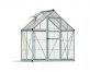 Compact 6ft x 4ft silver Hybrid greenhouse, featuring clear polycarbonate panels and a sleek aluminum frame